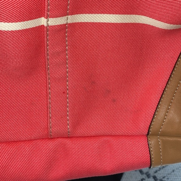 BNWOT Hadley Variegated Striped Duffle Coral Canvas Leather Bag by COACH - Picture 8 of 15